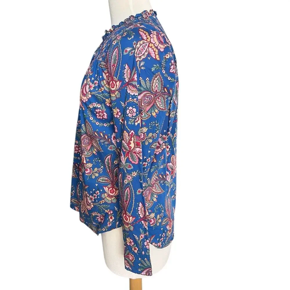 J. Crew Liberty Popover Blouse Top Floral Ruffle Preppy Boho Cotton Casual 2